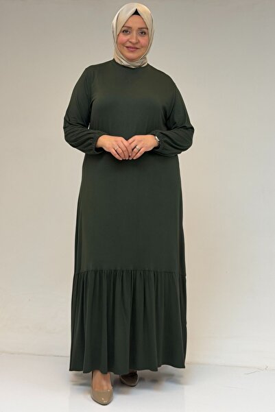 Eslina 52034 Plus Size Skirt with Ruffles Combed Cotton Dress - Khaki