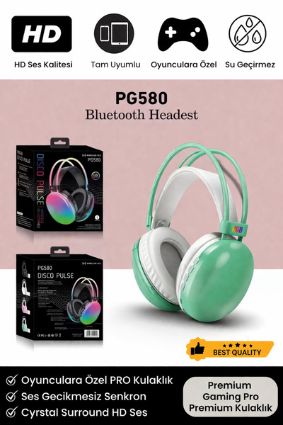 Noriyen PG 580 Premium Seri Mikrofonlu RGB LED Işıklı Bluetooth Kablosuz Kafa...