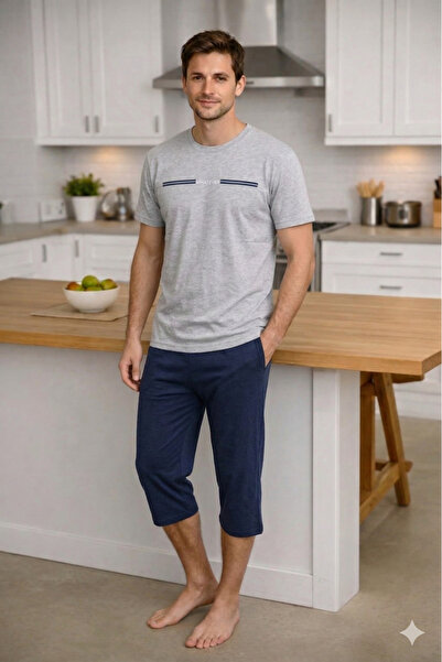 My-o Ανδρικό σετ πιτζάμες κάπρι με κοντό μανίκι από 100% βαμβάκι με στάμπα