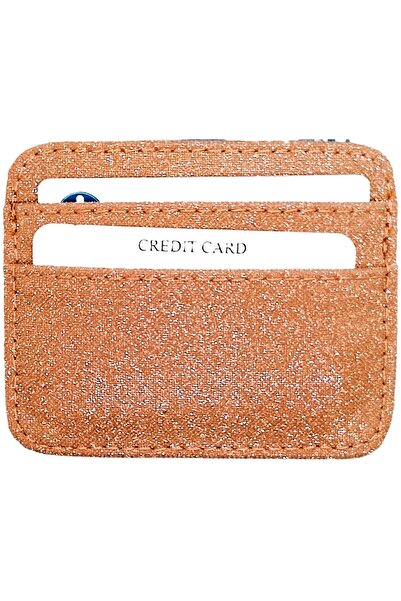 ATA TANITIM Card Holder, Dried Rose Color Glitter Fabric Card Holder