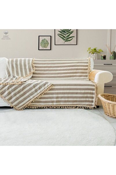 DNC home tekstil Premium Linen Brown Striped Sofa Cover[170X220]