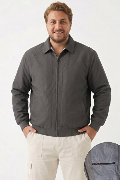 freemen معطف بومبر أساسي للرجال باللون الرمادي مع ياقة عالية وسحاب أمامي - نط...