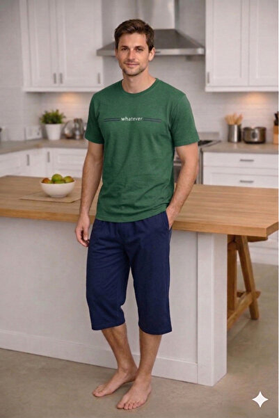 My-o Ανδρικό σετ πιτζάμες κάπρι με κοντό μανίκι από 100% βαμβάκι με στάμπα