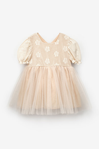 Le Mabelle Κοριτσίστικο Φόρεμα με Κρεμ Τούλινη Φούστα και Δαντελένια Λεπτομέρ...