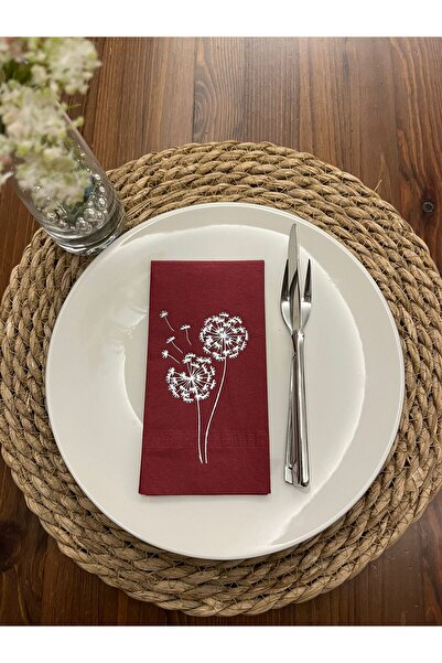 kidspartim مناديل مطوية للنادل مطبوعة بزهرة الهندباء بلون الكرز المذهب بالفضة...