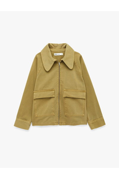 Koton Klasik Yaka Fermuarlı Cep Detaylı Pamuklu Denim Ceket