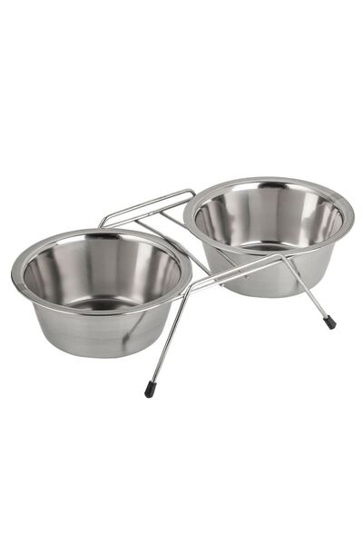 ZanaCasei Suport dublu din oțel inoxidabil pentru boluri pentru câini - 800ml
