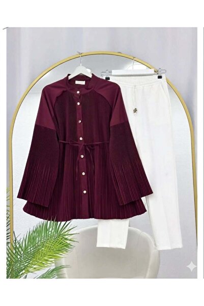 modasindoma Γυναικείο πουκάμισο με πιέτες - Βουργουνδίας