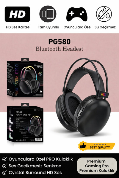 Noriyen PG 580 Premium Seri Mikrofonlu RGB LED Işıklı Bluetooth Kablosuz Kafa...