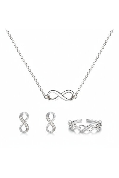 arleev Women's Set of Items in the Form of Infinity, Silver, 925