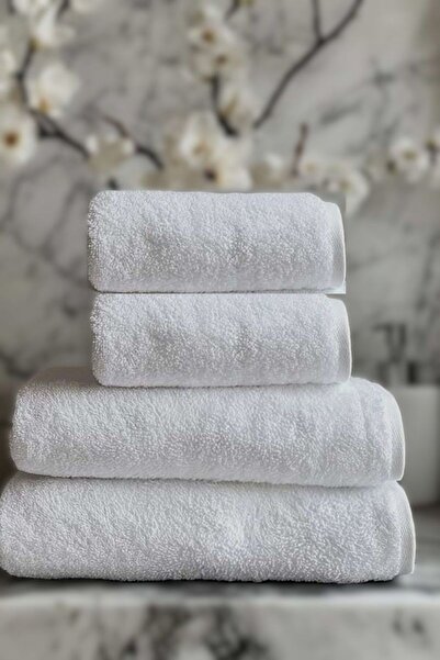 Ağcabay Tekstil Ultra Luxury 100% Cotton Four-Piece White Face Towel (90X50) ...