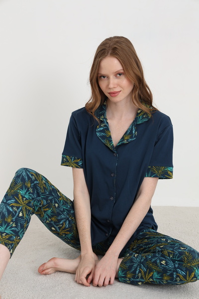 ELİTOL Set de pijamale din bumbac pentru femei, cu nasturi