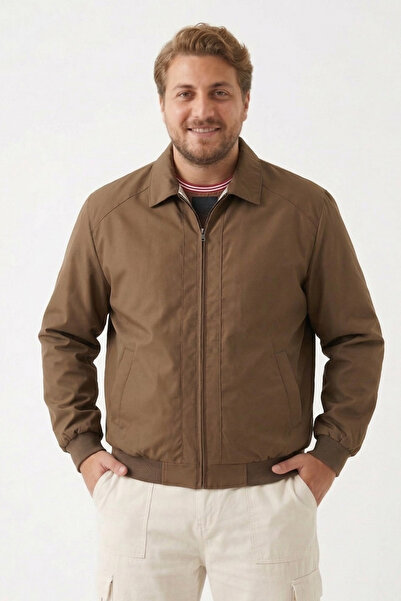 freemen معطف بومبر أساسي بياقة عالية وسحاب أمامي للرجال باللون البني - نطاق ا...