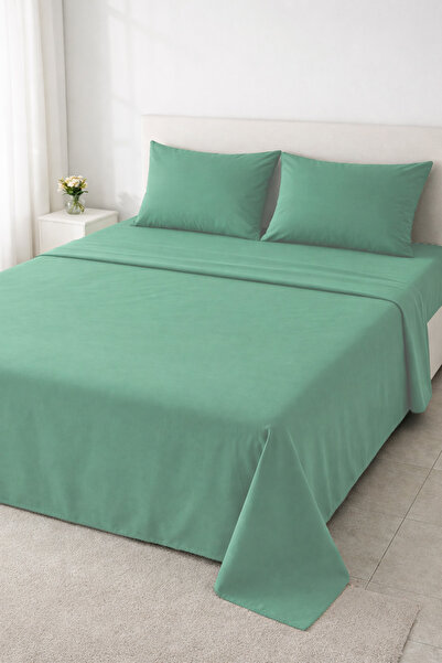 Cottonest 100% Cotton Green Flat Sheet Set 240X260 cm + 2 Pieces 50X70 Pillow...