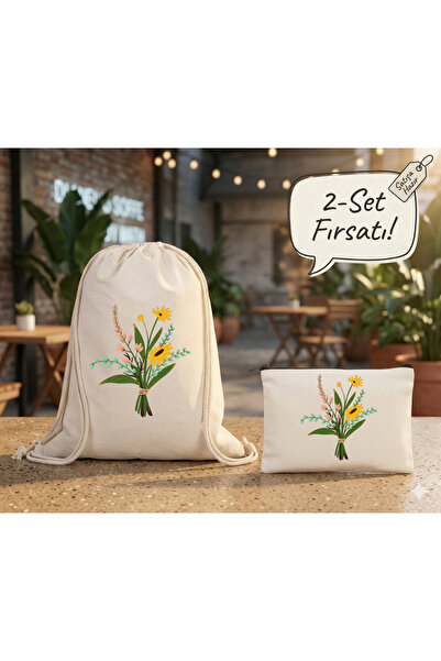 Boom town Cloth Backpack, Wallet Set of 2