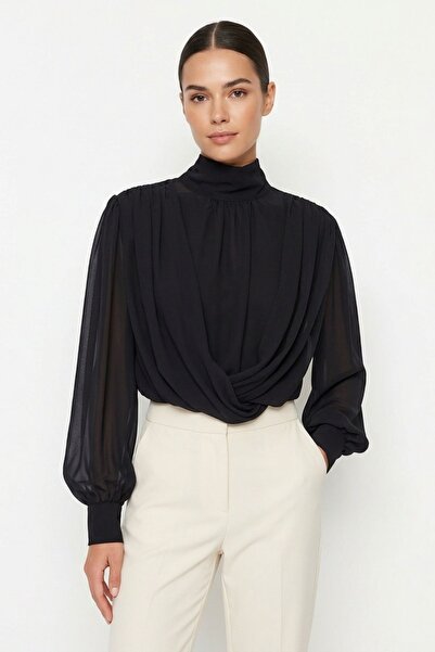 Rays Black High Neck Long Sleeve Blouse 252200