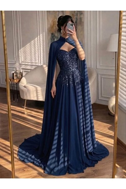 Rovanafashion Royal Design Luxury Navy Blue Evening Dress