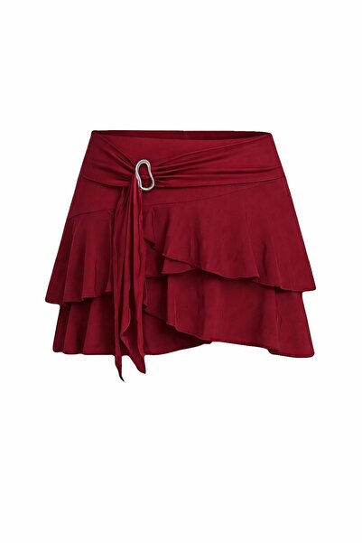 MYCPARL Νέα σεζόν Βουργουνδί χρώματος ασύμμετρης κοπής, με βολάν και λεπτομέρ...