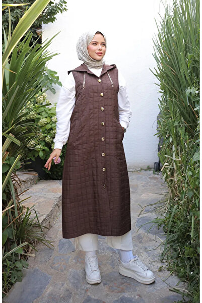 sefamerve Quilted Chain Detailed Buttoned Vest 71195-04 Brown