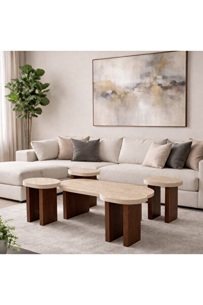 terndat طقم طاولات ضيافة مع 4 خدمة بديل رخام مع قاعدة خشب