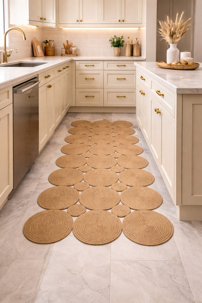 SANRUGS Home & Living Yıkanabilir ve Doğal İplerle El Örmesi Jüt Hasır Kilim ...
