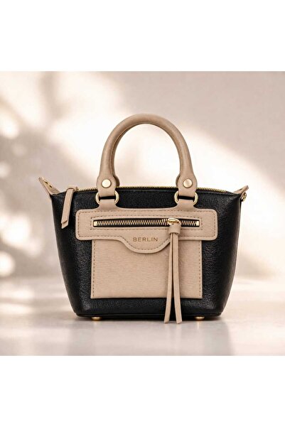 MODAMARKM Geantă de umăr pentru femei, neagră, bej, cu detalii aurii, geantă ...