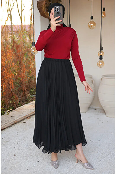 sefamerve Плісована шифонова спідниця 71262-01 Чорна