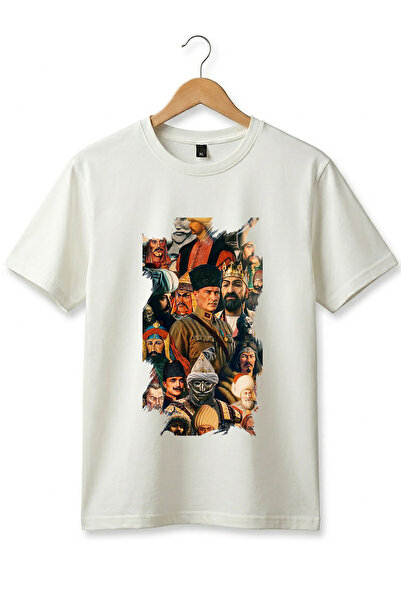 WİDİ Turkish History Greats Turkish Rulers and Ataturk Printed Basic T-Shirt