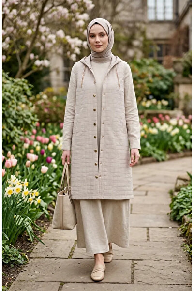 sefamerve Quilted Chain Detailed Buttoned Vest 12031-03 Beige