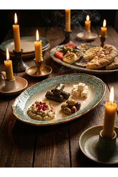 QURA Verde Oval Plate 32 cm - Kayık Plate - Salad Plate - Single Piece