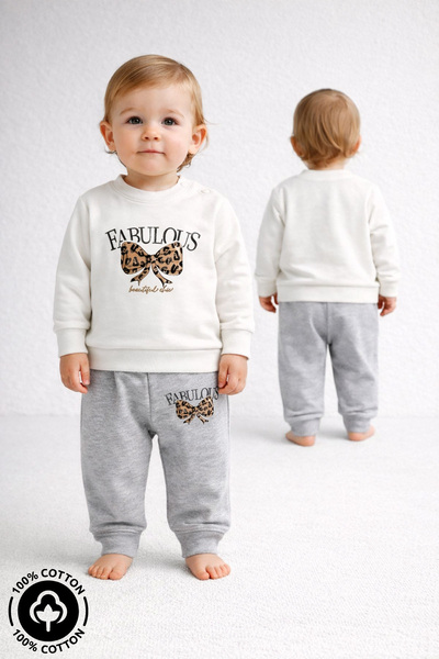 Miniel Baby Girl Ribbon Printed 100% Cotton 6-9-12 Months Top and Bottom 2-Pi...
