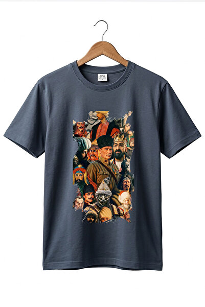 WİDİ Turkish History Greats Turkish Rulers and Ataturk Printed Basic T-Shirt