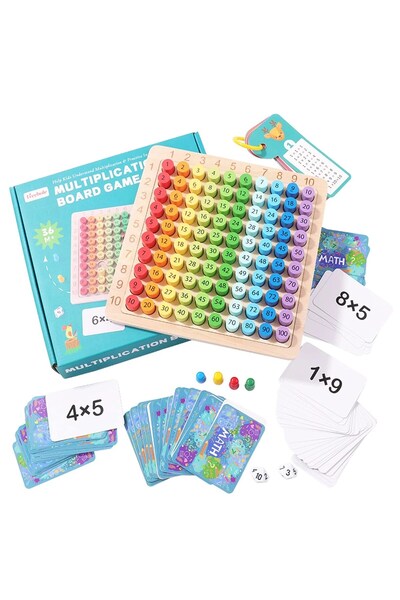 SARALMA Joc educativ tabla inmultirii din lemn cu carduri si zaruri, pentru c...