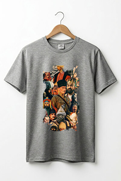 WİDİ Turkish History Greats Turkish Rulers and Ataturk Printed Basic T-Shirt