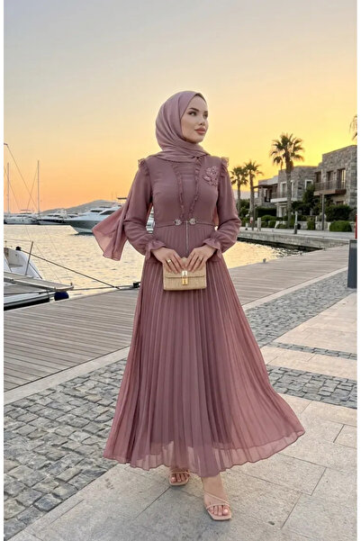 sefamerve Φόρεμα σιφόν με λεπτομέρειες βολάν 50016-01 Φλοιός κρεμμυδιού