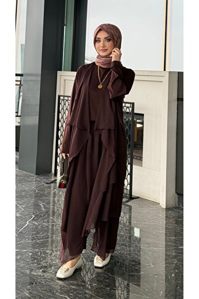 Mürdüm butik Pera Women's Chiffon Detailed Triple Set: Sleeveless Undershirt,...