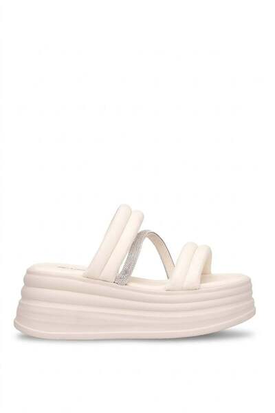 Ayakkabı Fuarı Elit HML7028 Papuci de damă cu pietre, bej