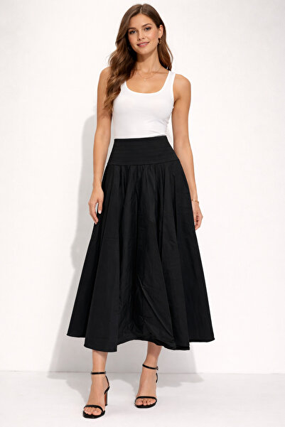 AYHAN Thick Belt Pleated Detailed Skirt
