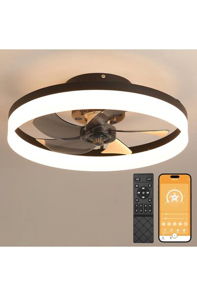 MOSSCATE Modern LED lamp with fan, silent for bedroom, black, 50 cm, remote c...