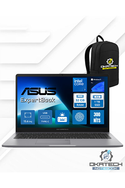 ASUS Expertbook P1 Intel®Core™7 240H 32GB DDR5 1TB SSD 15.6'' FHD 300NITS WİN...
