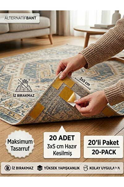 Alternatifbant Halı Kaydırmaz Çift Taraflı Bant 3x5 cm (30mmx50mm) İz Bırakma...