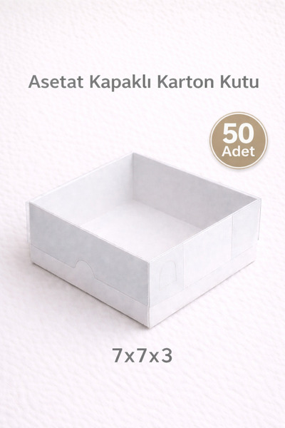 MUMTEDARİK Asetat Kutu 7x7x3 cm 50 Adet Beyaz | Şeffaf Kapaklı Kraft Hediye &...