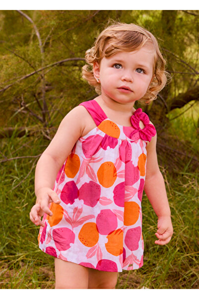 MAYORAL Printed Flower-Detail Dress for Ages 1-4 - Fuchsia