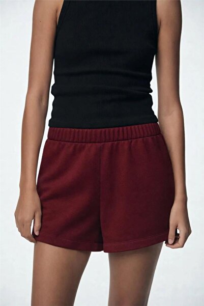 WeShaya Burgundy Cotton Three-Thread Elastic Waist Relaxed Fit Soft Textured ...