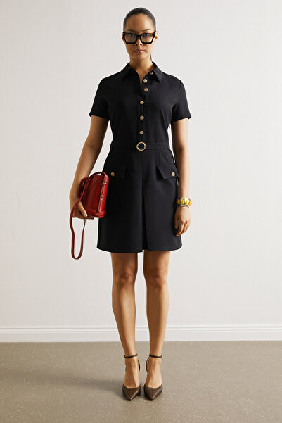 Swass Μίνι φόρεμα με κουμπιά και λεπτομερή ζώνη, μαύρο