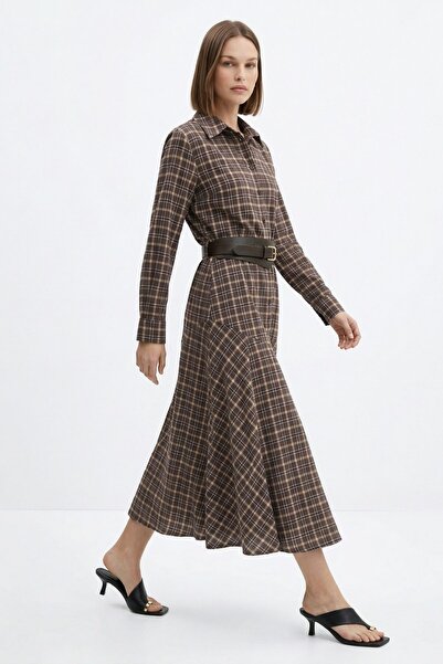 Rays Καφέ φόρεμα με καρό σχέδιο και ζώνη 35555