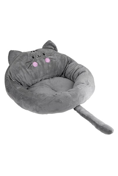 ZanaCasei Pat - Culcuș gri cu urechi și coadă pentru pisică, 50cm