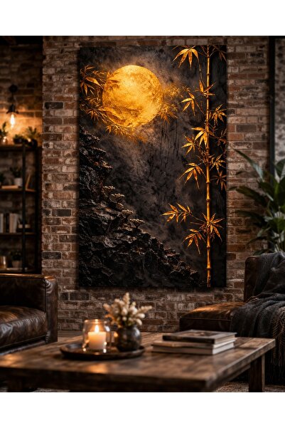HDART Premium Seri Ultra Kabartma Efektli Japon Çiçeği Dikey Kanvas Tablo Duv...