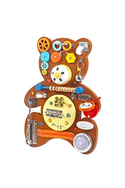 sallma Placa senzoriala Montessori din lemn in forma de ursulet, cu activitat...