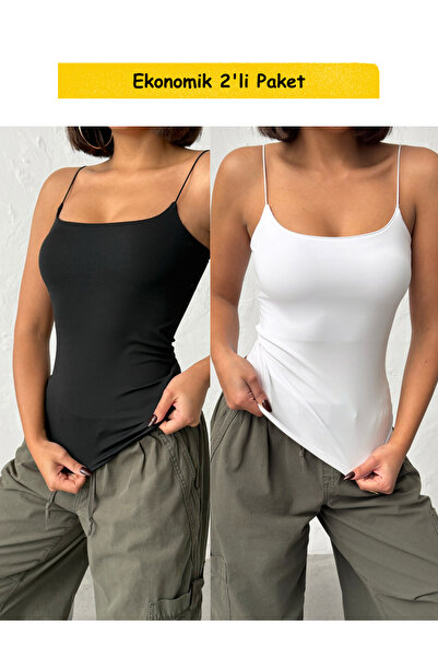 Nordmende Women's Rope Strap Long Crop Tank Top in Two Colors (Black/White)